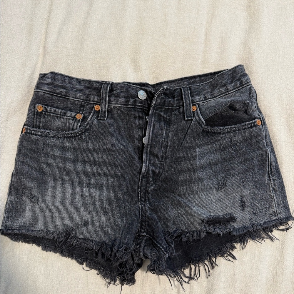 Levi's Black Frayed Hem Jean Shorts